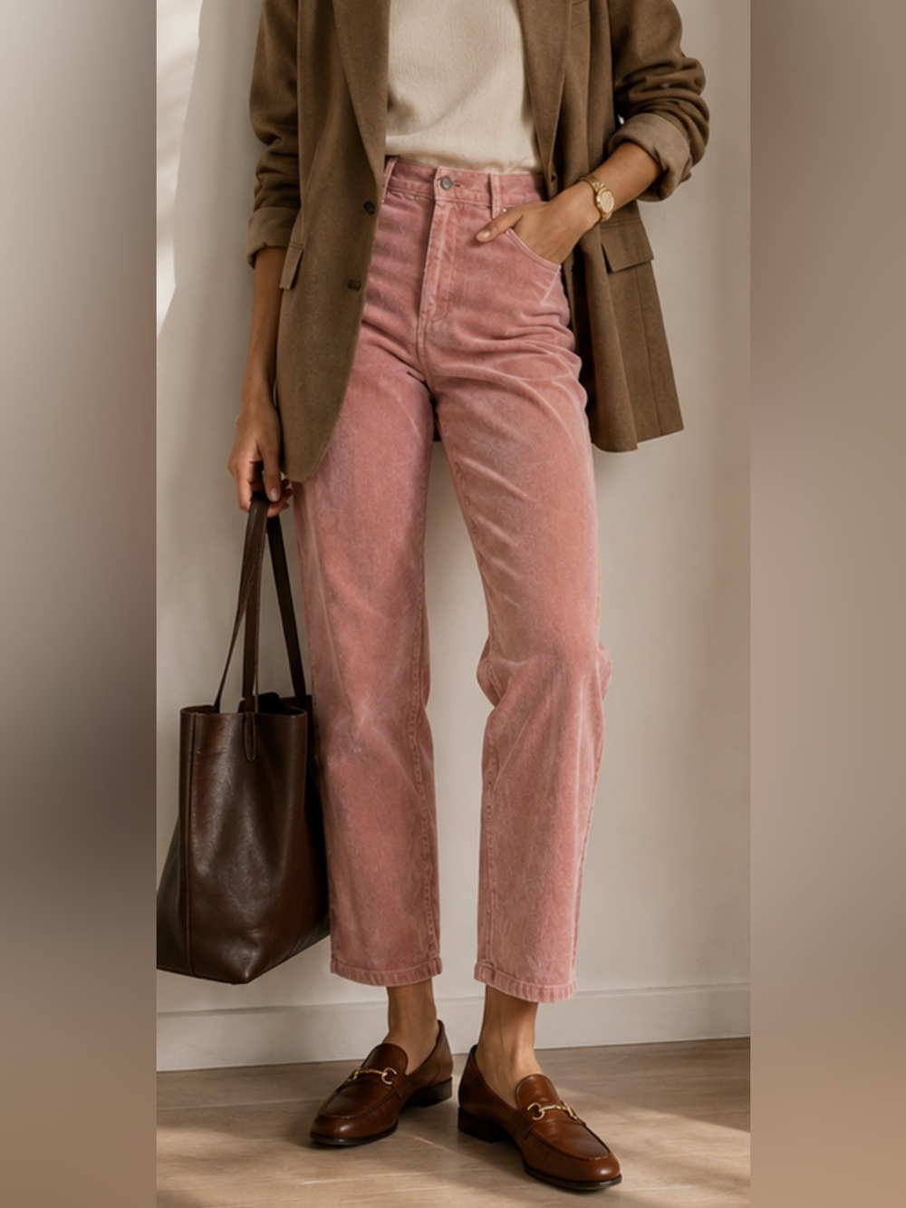 NWOT PAIGE Hoxton Slim High-Rise Stretchy Corduroy Jeans Rose Pink US 29 or 8